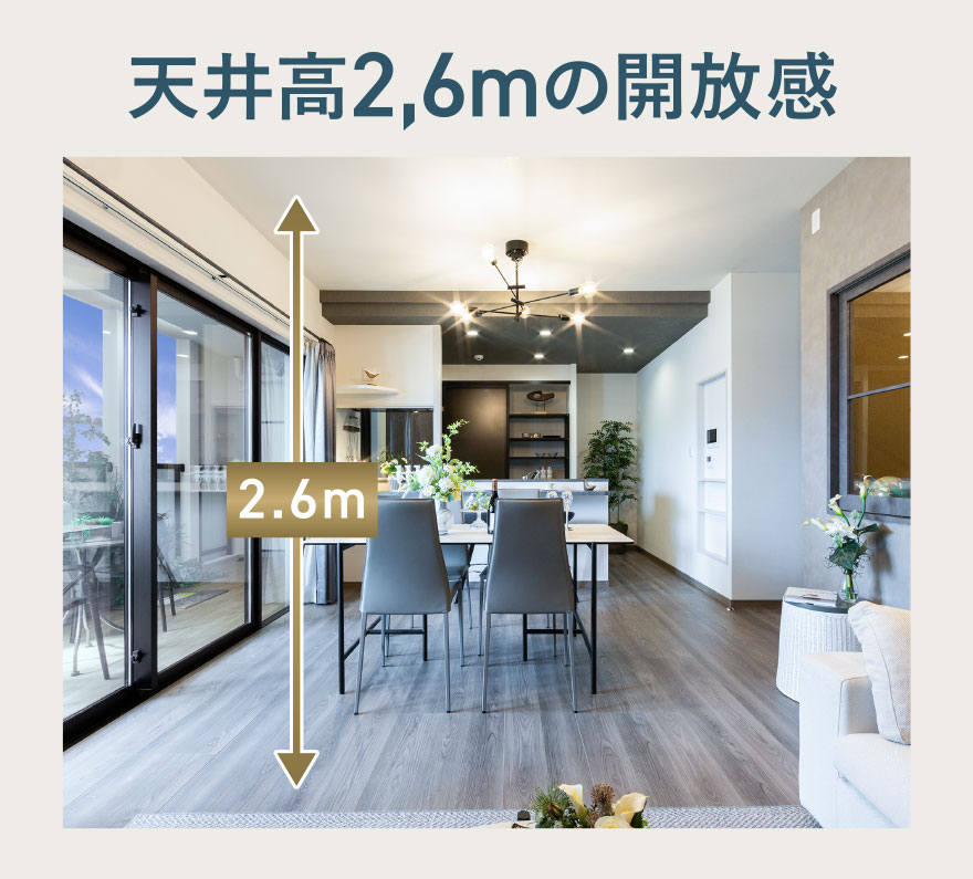 天井高2,6mの開放感
